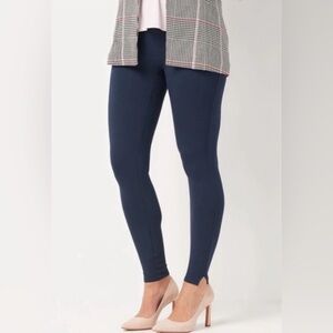 SPANX Ankle Length Ponte Navy Blue Leggings Split Hem 20262T